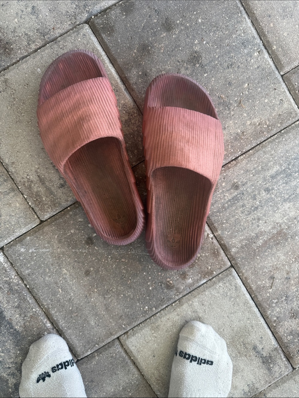 adidas Men’s Ribbed Slide Sandals in Dusty Rose
